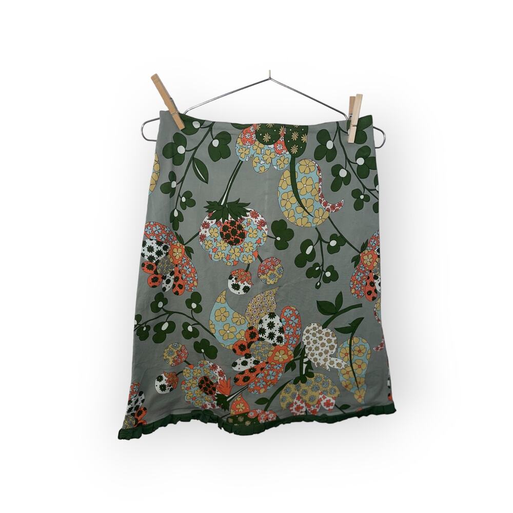 Persaman New York Green Hippy Vtg Style Boho Floral Paisley Cotton Skirt 6